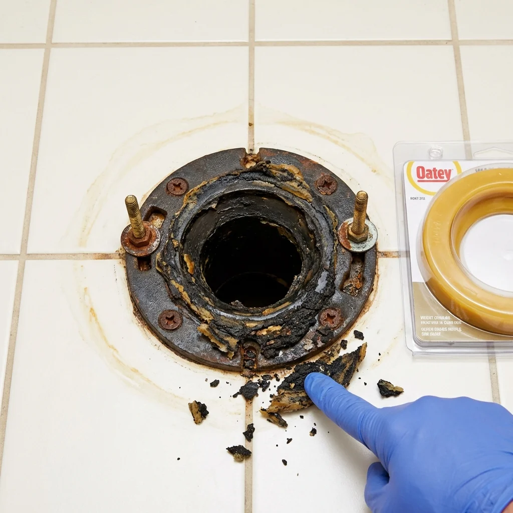 Failed wax ring showing water seepage at the base of a toilet in a Union, OR home